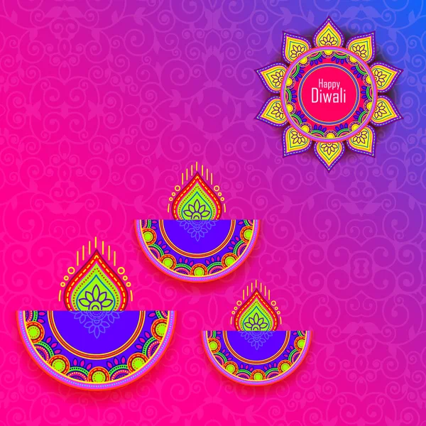 Diwali Festival Semester Design Med Indiska Blommor Rangoli Stil Happy — Stockfoto