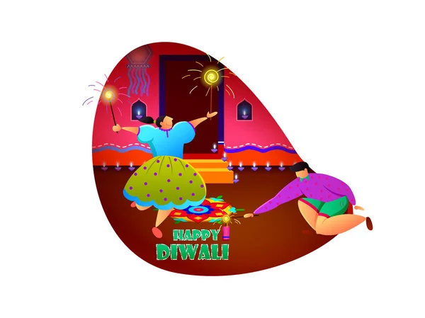 Indian family people celebrating Diwali festival of India in vector