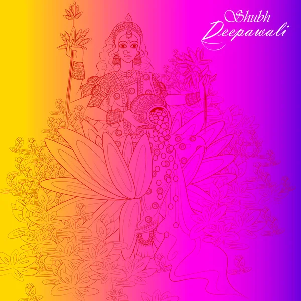 女神拉克希米对节日排灯节快乐插图涂鸦背景光的印度的节日 — 图库照片