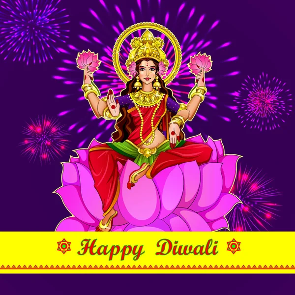Illustration, affisch eller banderoll design för indiska Festival of Dhanteras med vackra gudinnan Maa Laxmi ta skimrande gyllene mynt potten på dekorerad bakgrund. glad Diwali Holliday of India — Stockfoto