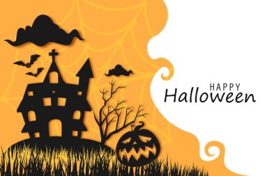 Mutlu Cadılar Bayramı kâğıdı kesimi Arka plan, Vektör İllüstrasyonu Cadılar Bayramı Kâğıdı Kesimi Tasarım.