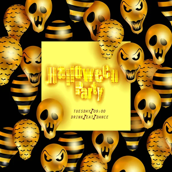 Halloween Party Plakát Fekete Arany Rémisztő Léggömbbel Halloween Szellemléggömbök — Stock Fotó