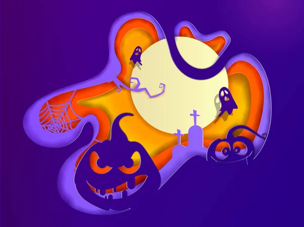 Papírové Umění Halloween Modrým Oranžovým Pozadím Vektorové Umění Ilustrace — Stock fotografie
