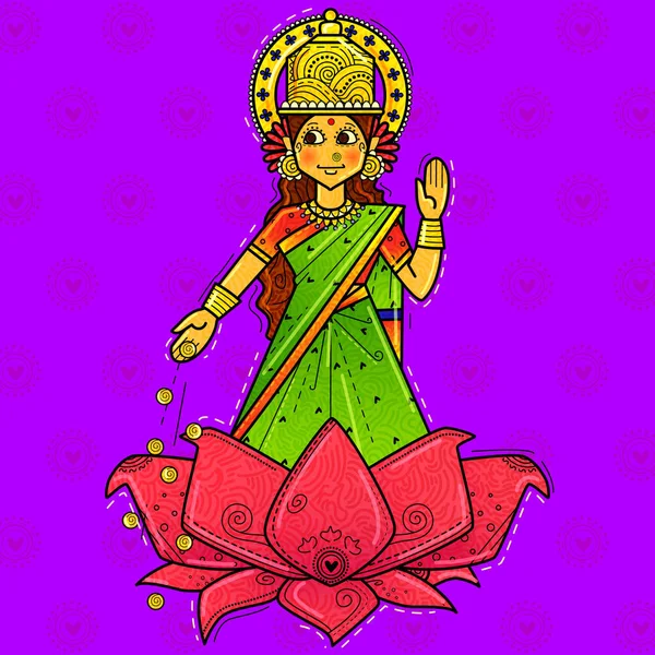 Ilustrație Stilului Artă Desi Indian Zeița Lakshami — Fotografie, imagine de stoc
