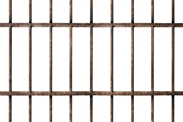 Old Prison Rusted Metal Bars Cell Lock Isolated White Background — Stock Photo, Image