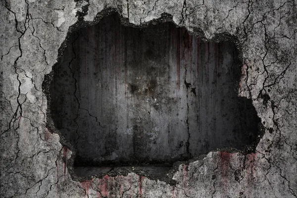 Кровавый фон страшен на поврежденной большой трещине и сломанной Конкре Лицензионные Стоковые Изображения