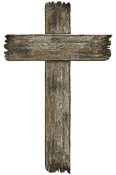 白いバックグロに隔離された怖い古いグランジ木製の墓地の十字架 ストック画像