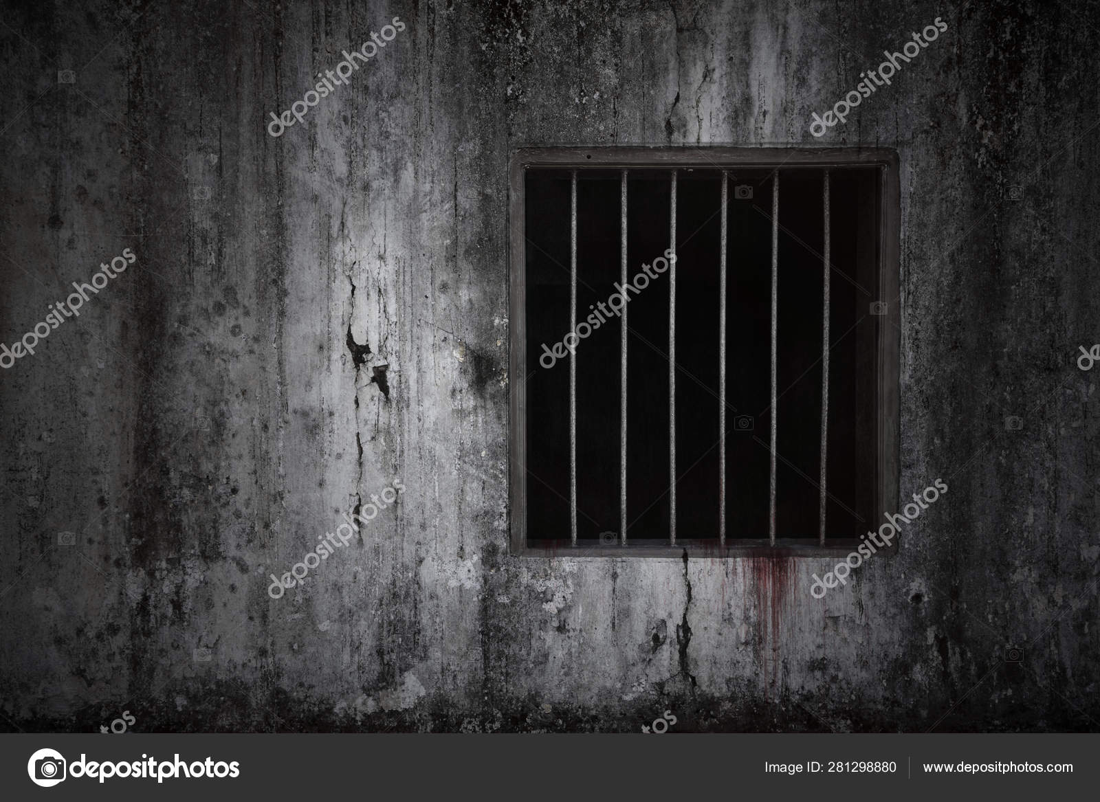Bloody Scary On The Window With Rusty Bars On Old Grungy Prison