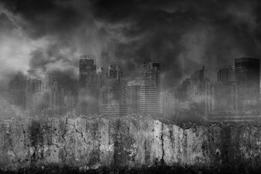 Terk edilmiş büyük şehirler iç savaştan dumanla kaplı.