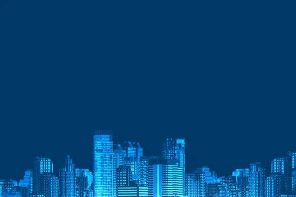 파란색 배경의 도시 경관 스톡 이미지