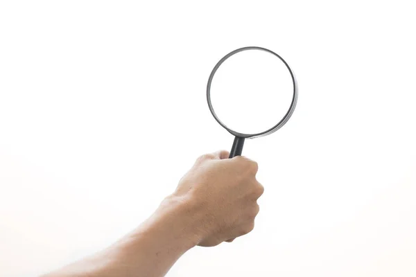 Business Man Hand Magnifying Glass Isolated White Background — Stock Photo, Image