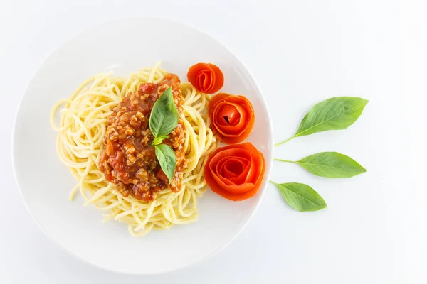 Spaghetti Bolognese Isolated White Background — Stock Photo, Image