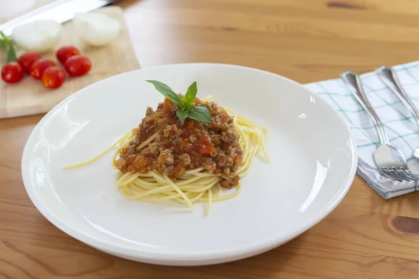 Homemade Spaghetti Bolognese On a wooden table — Stock Photo, Image