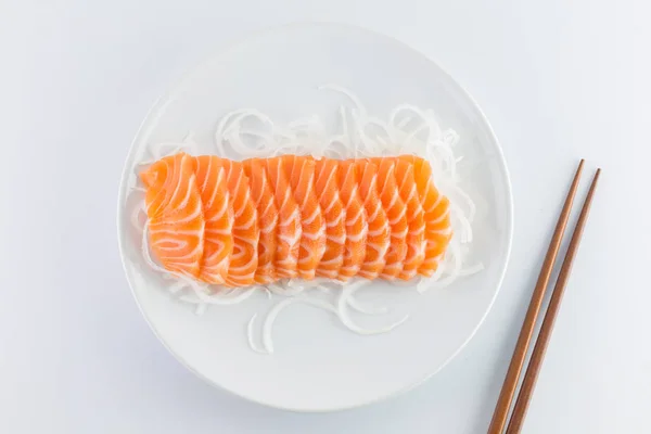 Salmão Sashimi Cru Prato Fundo Branco — Fotografia de Stock