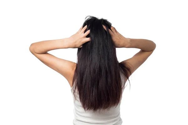 Female Itching Scalp Itchy His Hair White Background — 스톡 사진