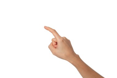 Kırpma yolu olan beyaz arkaplanda elle izole edilmiş bir kadının yakın çekimi