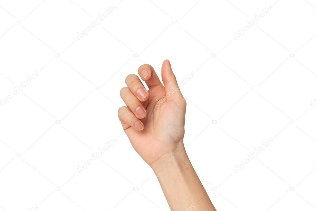 Close-up of  woman hand isolated on white background with clipping path