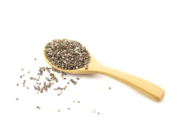 Chia Seeds Wooden Spoon Isolated White Background — Stock Photo, Image
