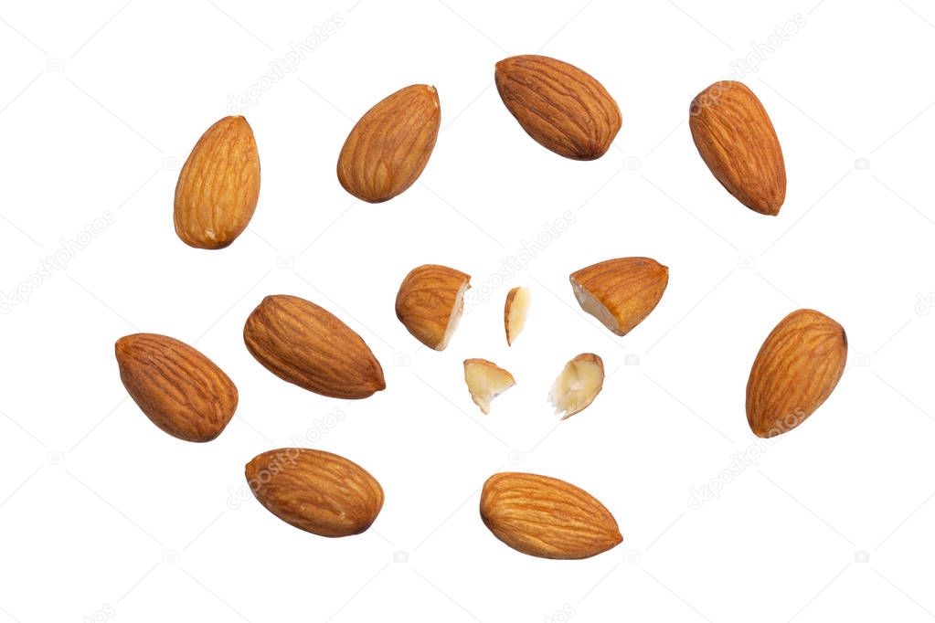 Almonds isolated on white background with clipping path