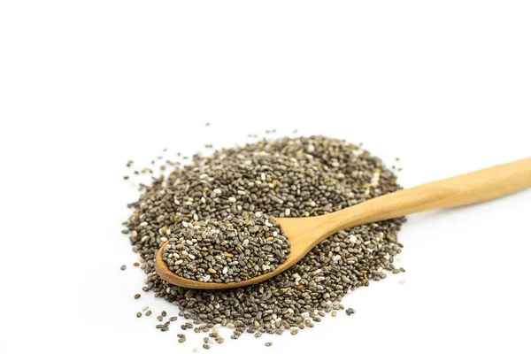 Chia Seeds Wooden Spoon Isolated White Background — Stock Photo, Image