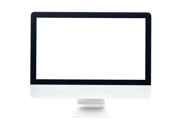 Computerbildschirm Mit Leerem Weißen Bildschirm Auf Weißem Hintergrund Mit Clipping — Stockfoto