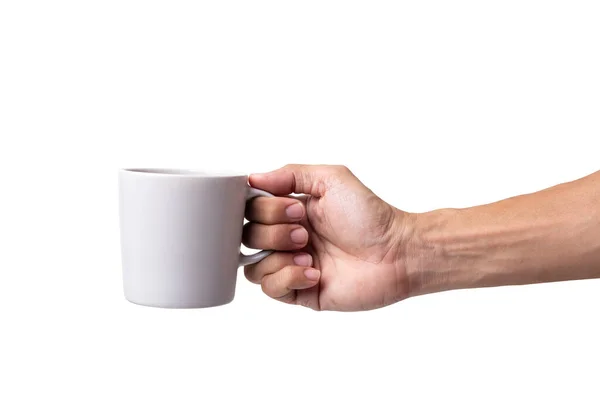 Mann Mit Kaffeetasse Isoliert Auf Weißem Hintergrund — Stockfoto