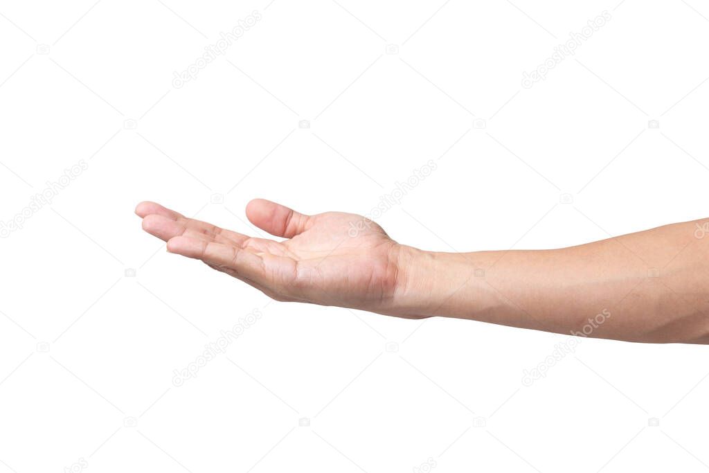 Close-up of empty man hand isolated on white background with clipping path