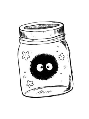 Cam bir kavanozda yaşayan küçük ve kabarık hayvan