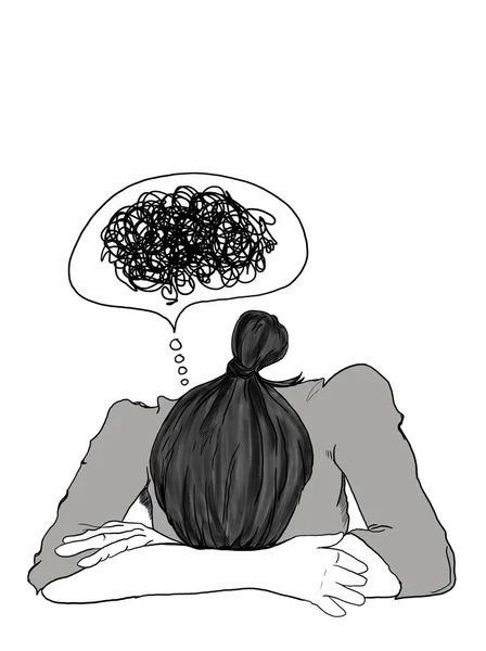 Trauriges Mädchen Mit Dunklen Haaren Das Gedanken Durcheinander Geriet — Stockfoto