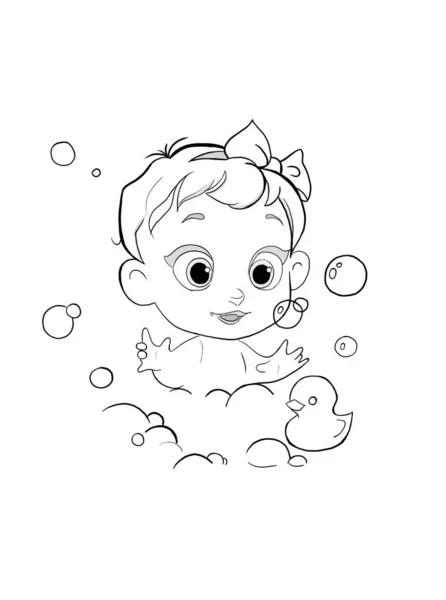 Happy Child Lot Bubbles Bow Duck Swims Bathroom — ストック写真