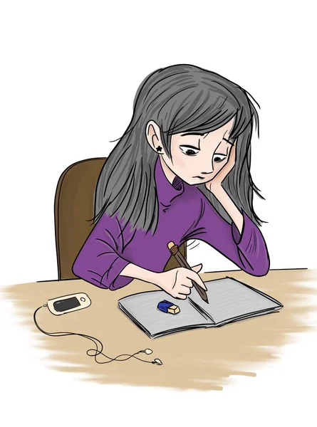 Sad Girl Trying Draw Something — Stock Photo, Image