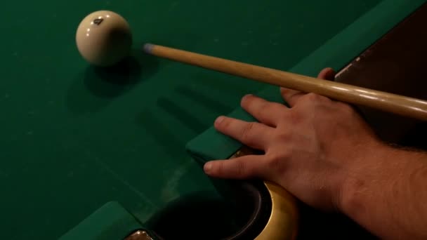 Man Playing Russian Billiards Man Supports Cue Hand Aiming Billiard — Stock Video