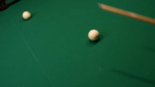 Russian Billiards Game Ball Enters Pocket White Billiard Ball Rolling — Stock Video