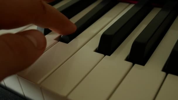 Mans mão esquerda pressiona teclas de piano — Vídeo de Stock