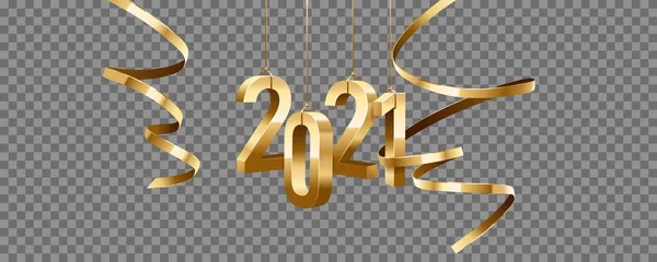 Новим 2021 Роком Висячі Золоті Номери Стрічками Ізольовані Прозорому Фоні — стоковий вектор