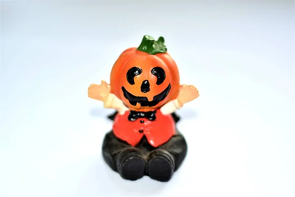 Figurine Cabeça Abóbora Cerâmica Halloween — Fotografia de Stock