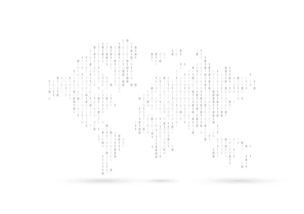 World map Binary code black and white background with digits on screen.Digital technology wallpaper. Cyber data, decryption and encryption. Hacker background concept.