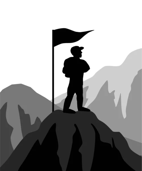 Alpinistas Subiram Para Fixar Topo Bandeira Com Sucesso —  Vetores de Stock