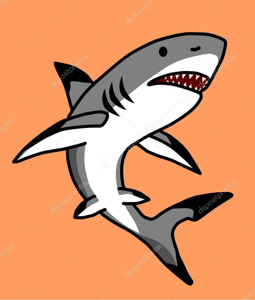 A fierce shark on an orange background.