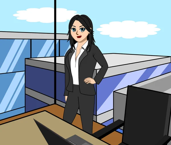 Geschäftsfrauen Sitzen Büros Hohen Gebäuden — Stockvektor