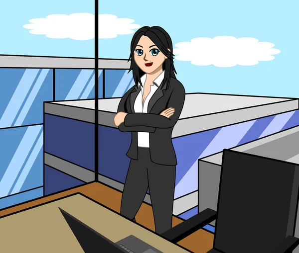 Femme Affaires Est Debout Dans Son Bureau — Image vectorielle