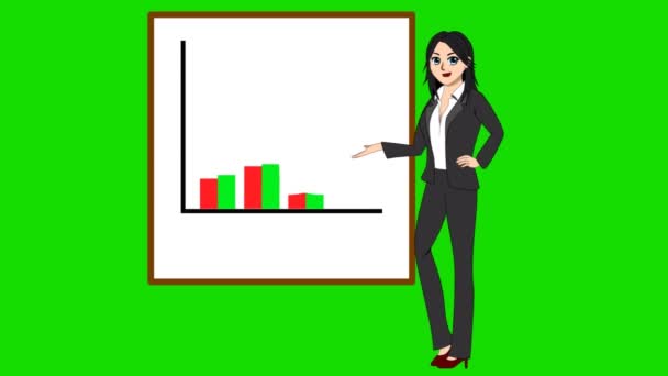 Animation Business Women Presenting Graph Showing Success Green Screen — Stock Video