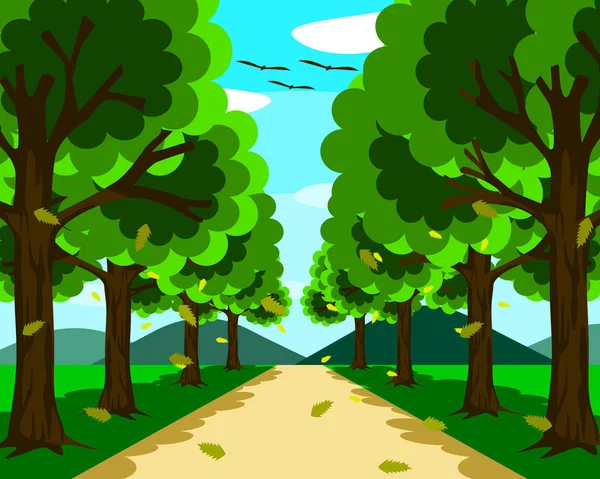 Pequeño Hermoso Camino Rodeado Naturaleza Ambos Lados Hay Árboles Con — Vector de stock