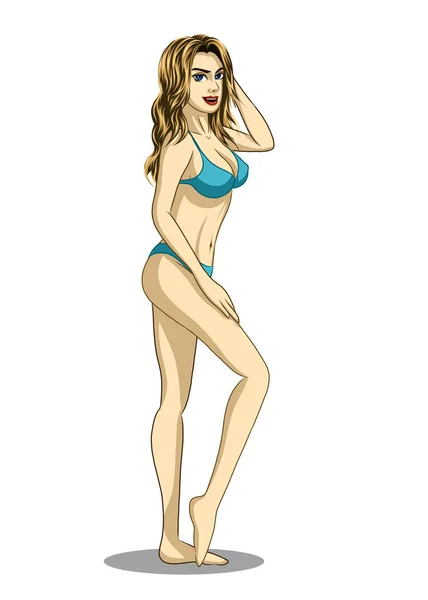 Vector Illustration Beautiful Sexy Woman Bra Swimsuit Bikini She Standing — Stock Vector