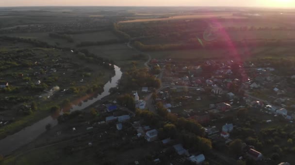 Fliegen Über Felder Fluss Gras Und Kleinstadt Kolomna Russland — Stockvideo