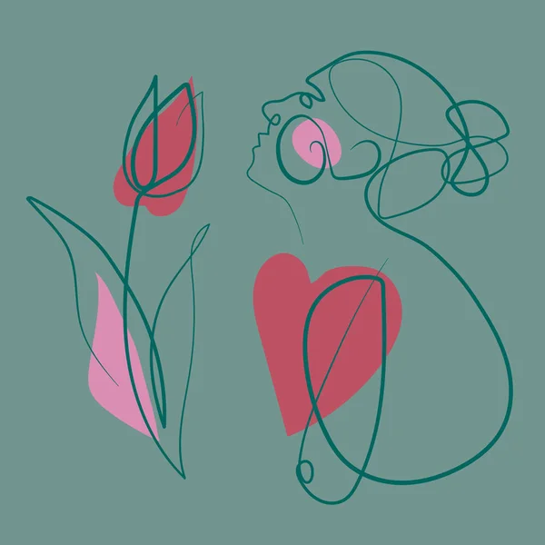 Komposition Von Mädchen Mit Blume Einfach Vektorillustration — Stockvektor