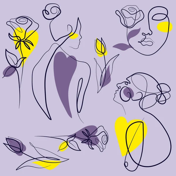 Komposition Von Mädchen Und Blumen Einfach Vektorillustration — Stockvektor