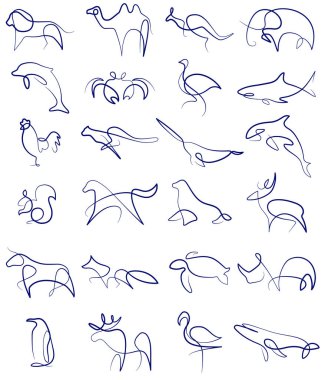 Beyaz arka plandaki çizgi hayvanat bahçesi, basitçe vektör illüstrasyonu  