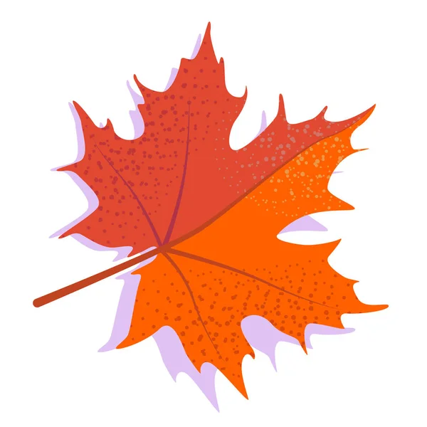 Orange vector maple leaf with shadow, isolated on white background. — Stock Vector