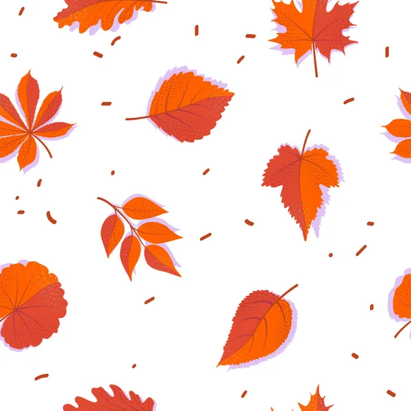 Seamless forest pattern with red autumn leaves. Fall background. Vector wallpaper. — Stock Vector